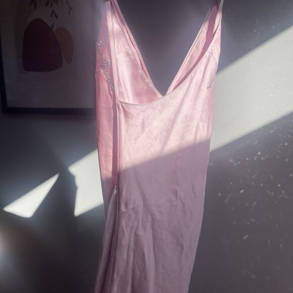 Victoria’s Secret Twinkle Crystal Bows Satin Open Back Slip Chalk Rose Dress S - Picture 3 of 6